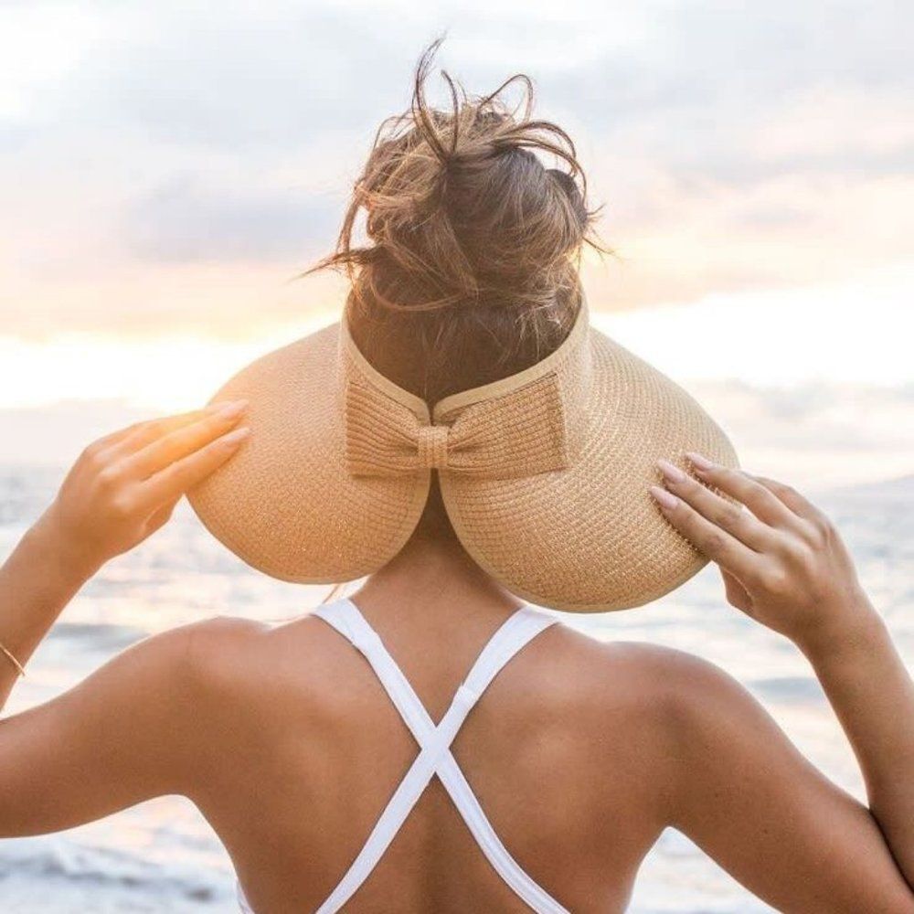 Packable Wide Brim Bow Sun Beach Hat